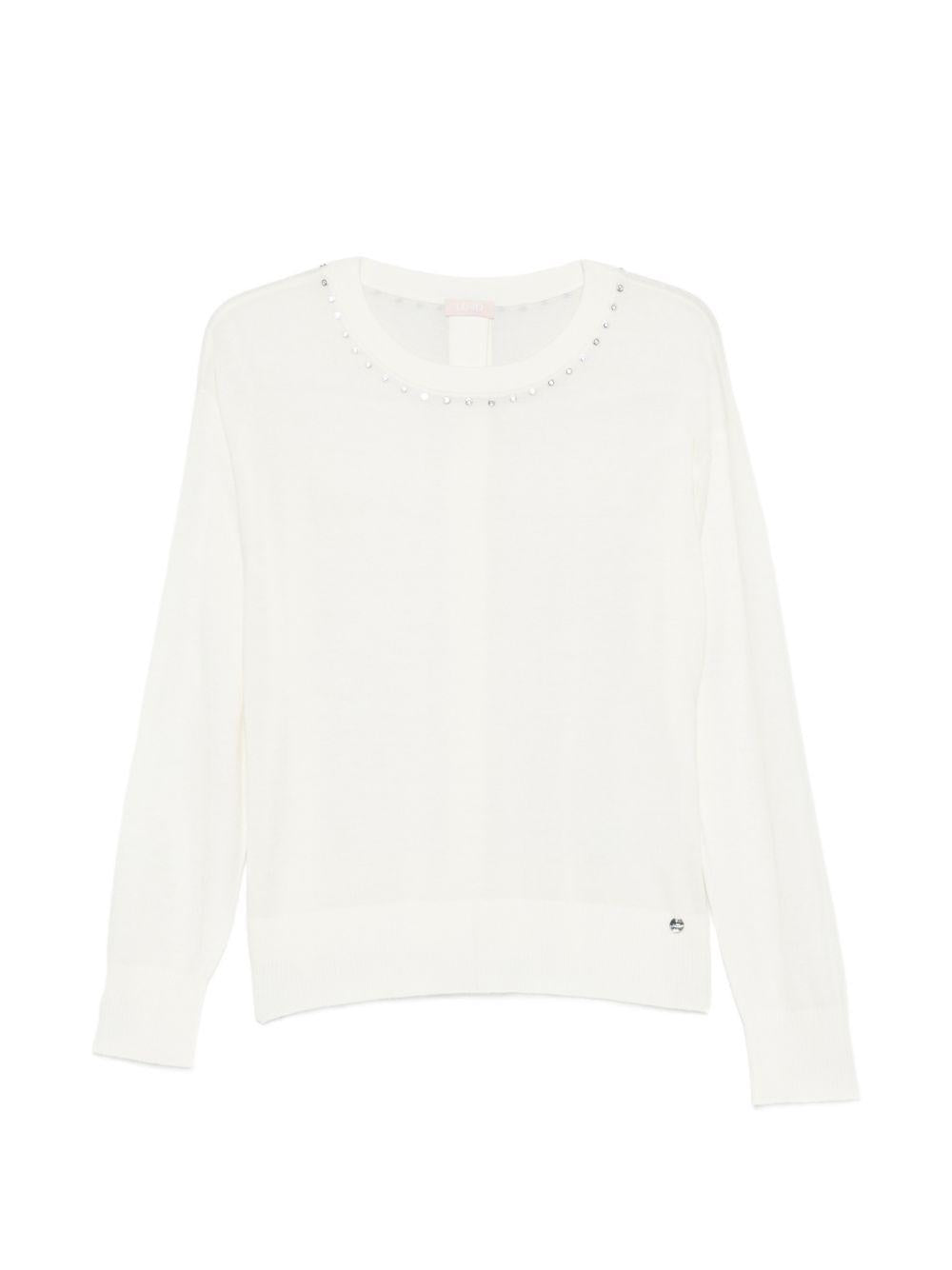 LIUJO Cardigan bianco impreziosito da borchie girocollo 