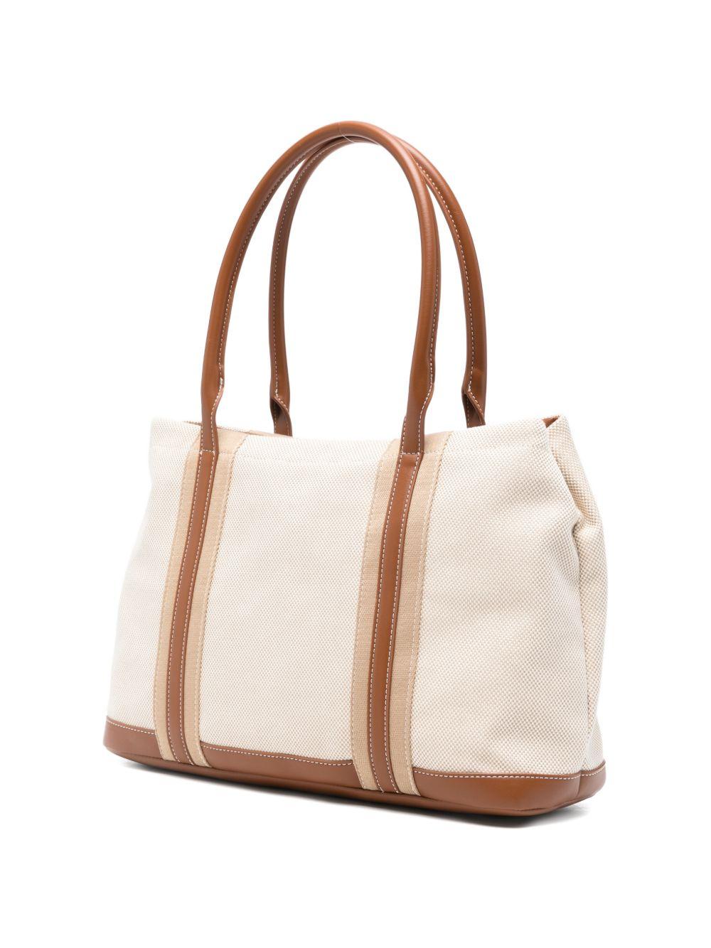 LOVE MOSCHINO Borsa shopping in cotone beige con logo impresso 