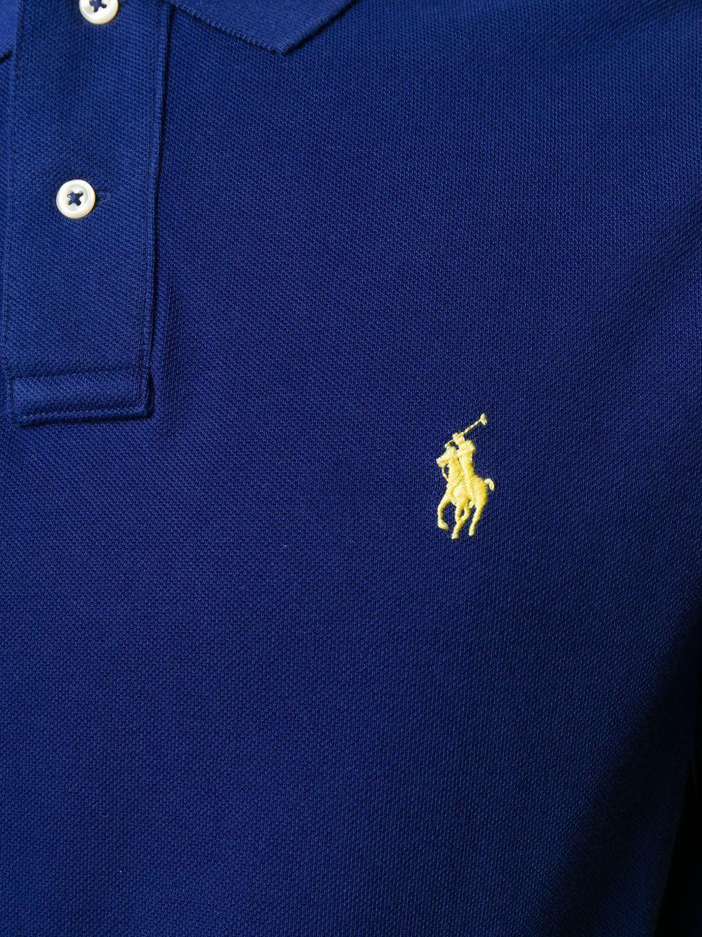 POLO RALPH LAUREN Polo in cotone blu con cavallino giallo 