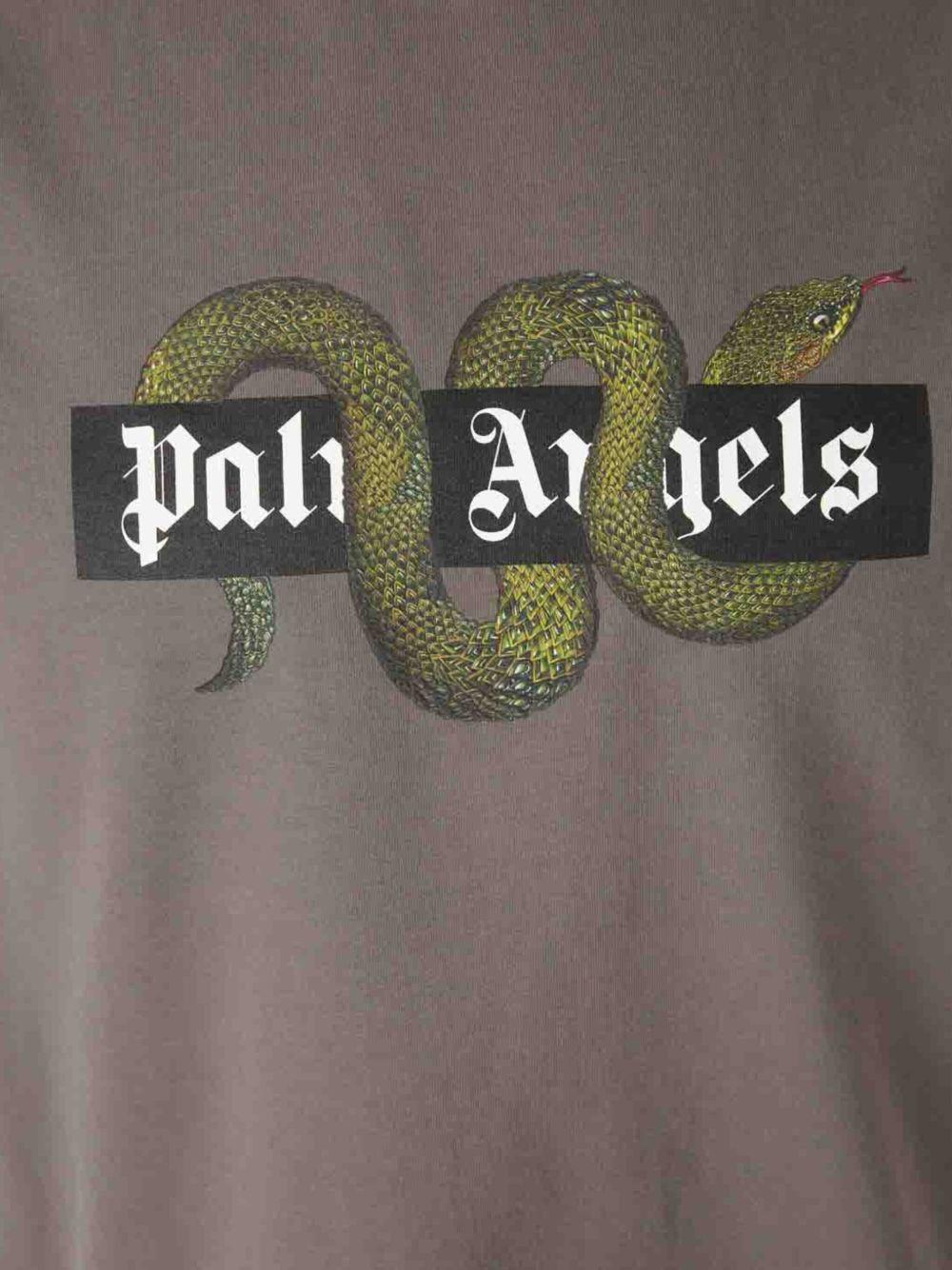 PALM ANGELS T-shirt in cotone grigio con logo e serpente 