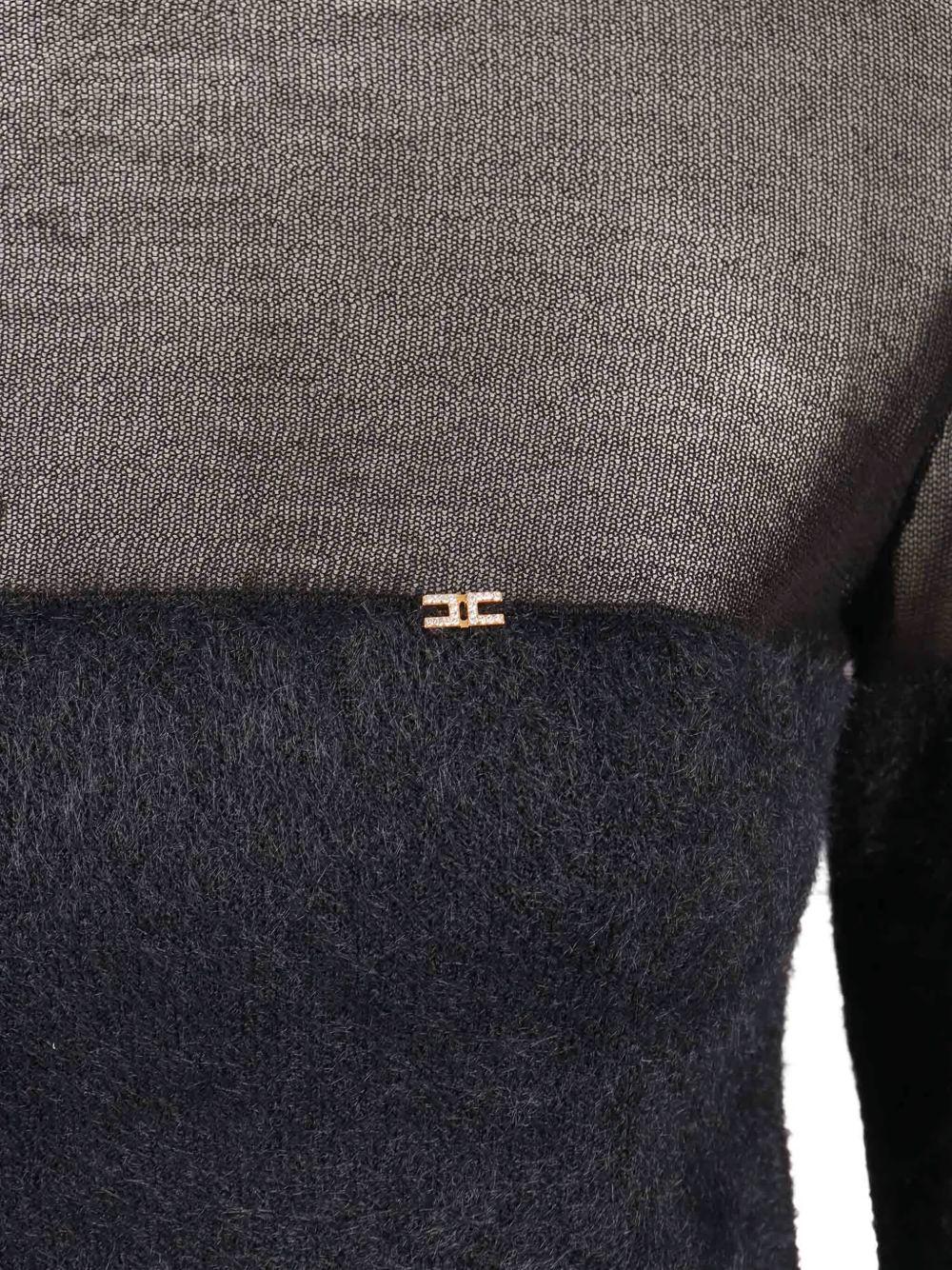 ELISABETTA FRANCHI Maglia a collo alto nera con inserto semi-trasparente 