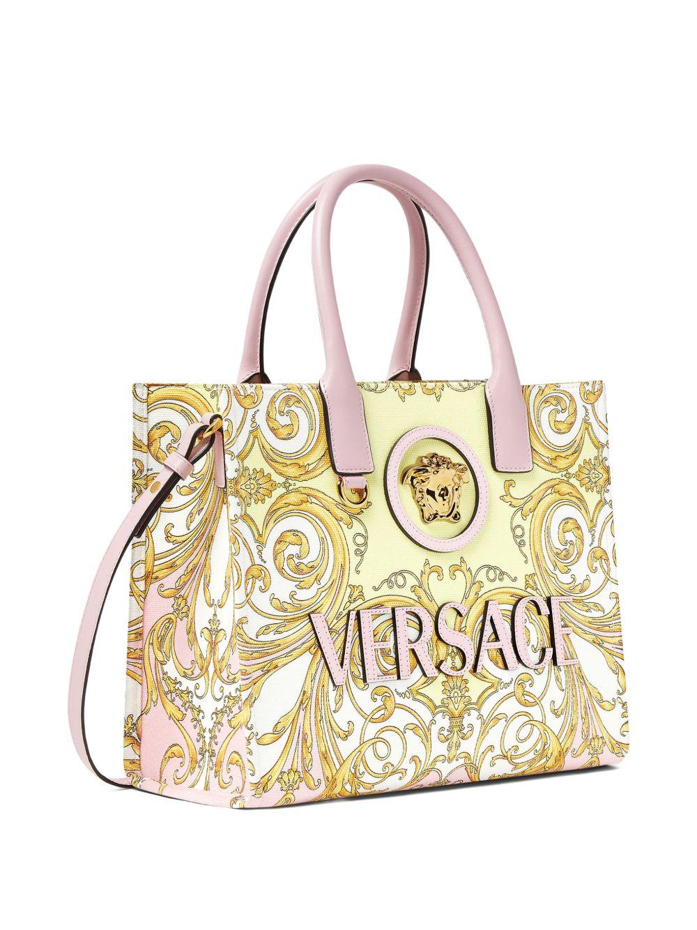 VERSACE Borsa tote gialla con stampa Barocca 