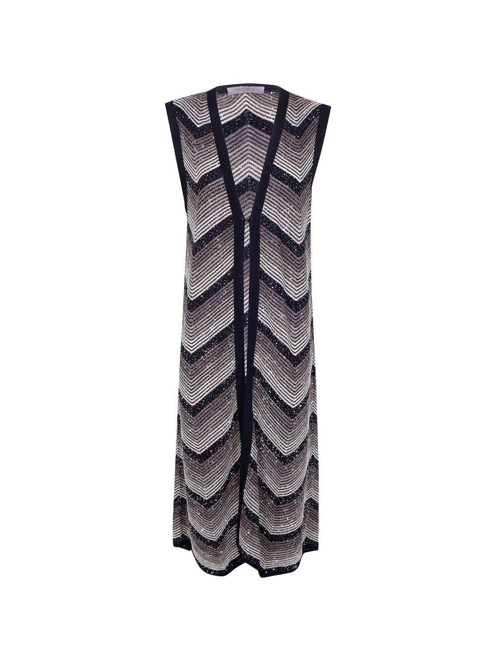 D EXTERIOR Gilet lungo a righe con micro paillettes 
