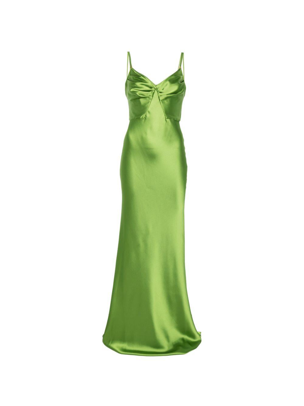 ELISABETTA FRANCHI Abito lungo verde satinato 