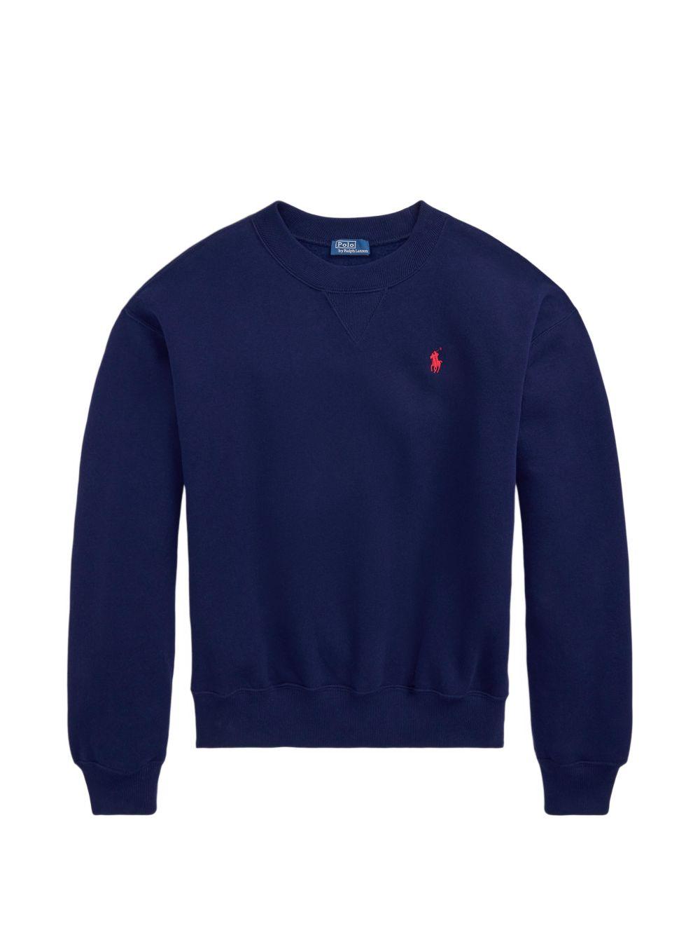POLO RALPH LAUREN Maglia girocollo blu con logo ricamato 