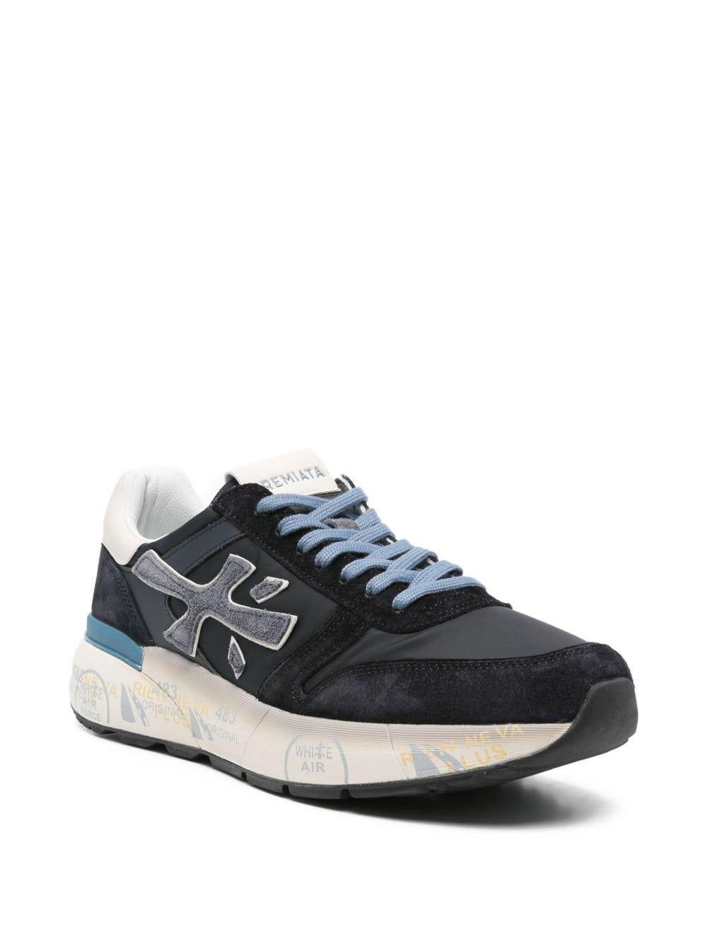 PREMIATA Sneakers Mick in pelle blu con suola bianca 