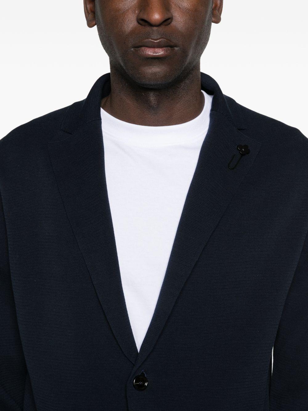 LARDINI Giacca blu scuro in lana con clip floreale 