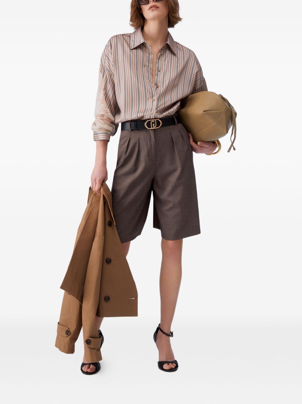 LIUJO Camicia a righe con maniche in pizzo trasparente 