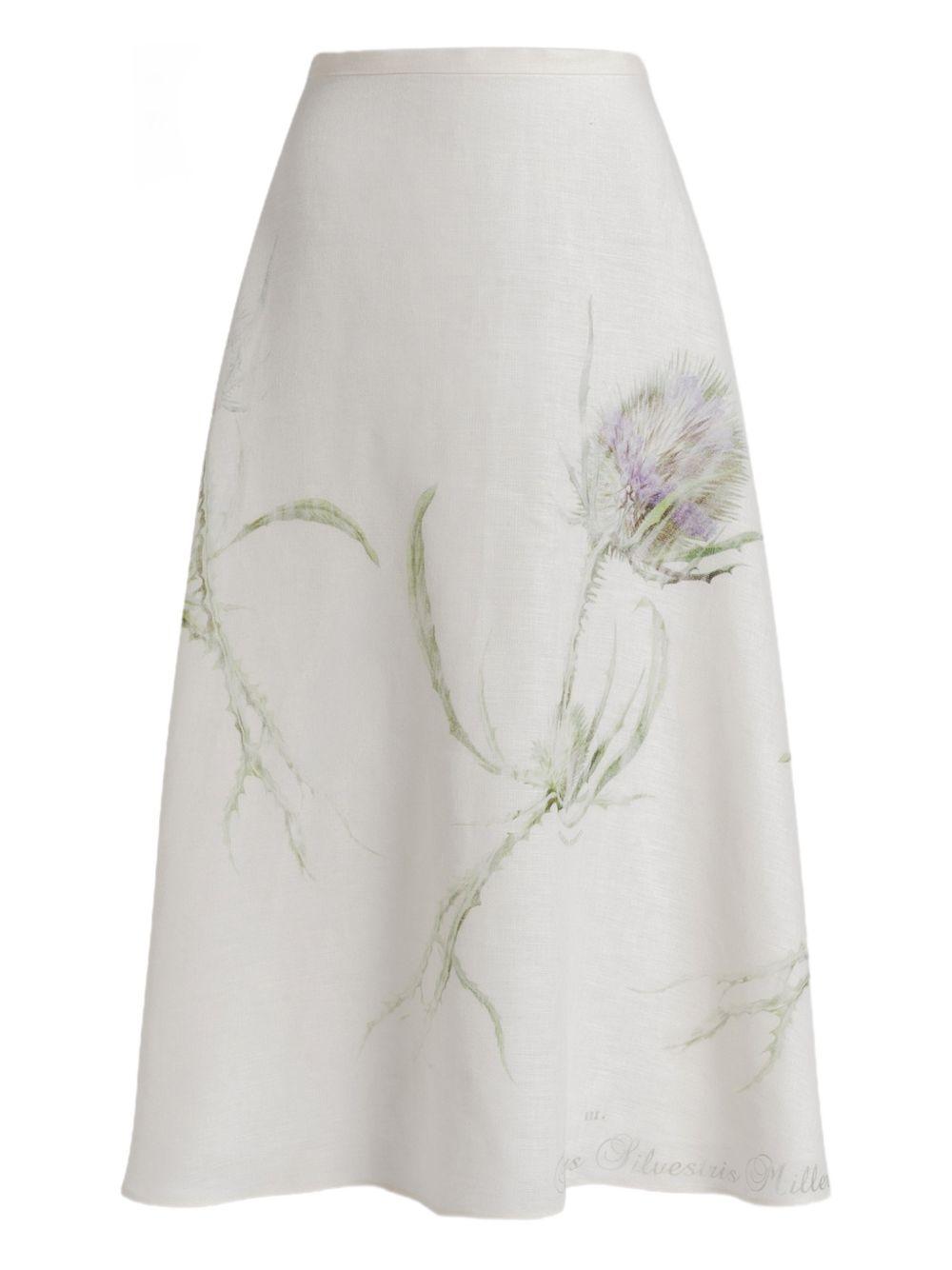 ALBERTA FERRETTI Gonna in lino bianca con stampa floreale 