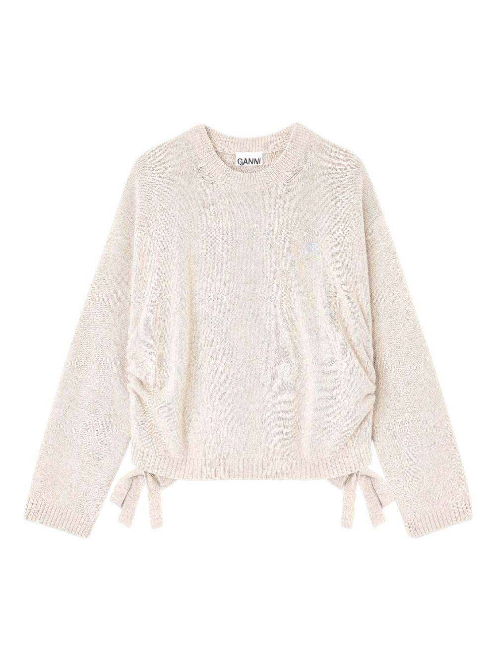 GANNI Maglia in lana écru con fiocco 
