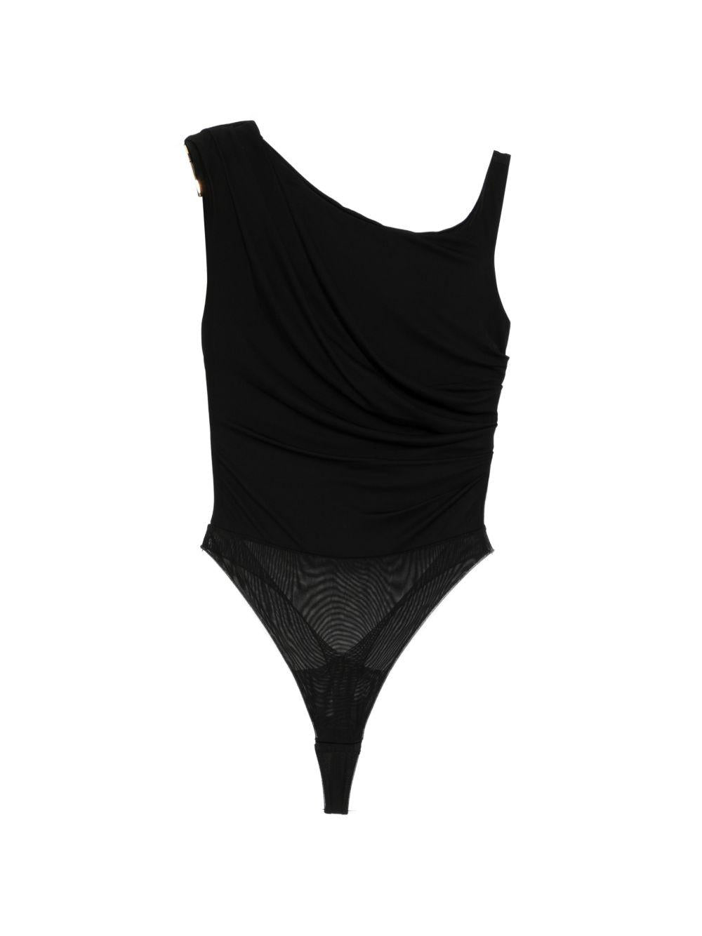 ELISABETTA FRANCHI Body asimmetrico monospalla in tessuto nero 