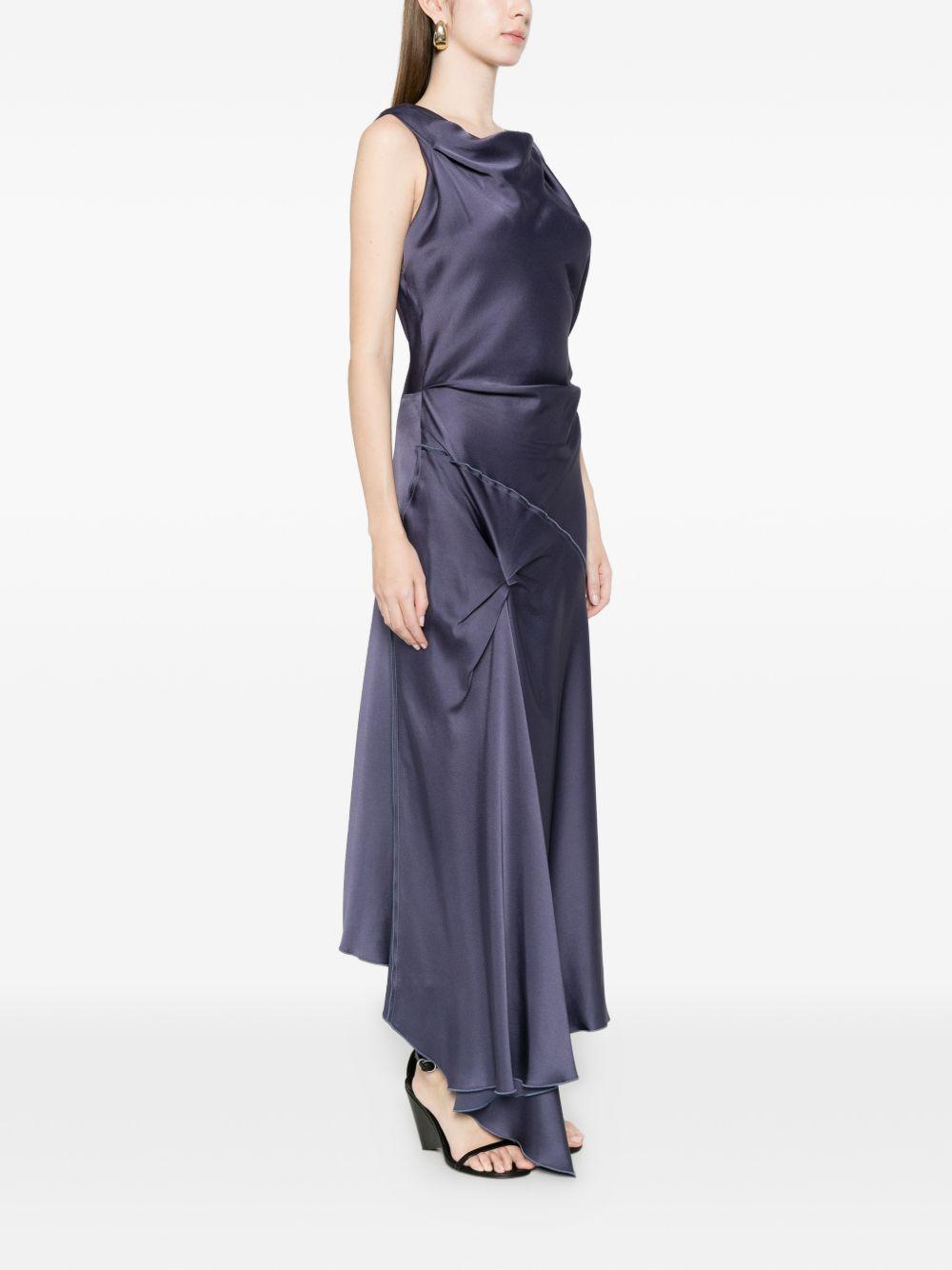 VICTORIA BECKHAM Abito lungo satinato blu con orlo asimmetrico 