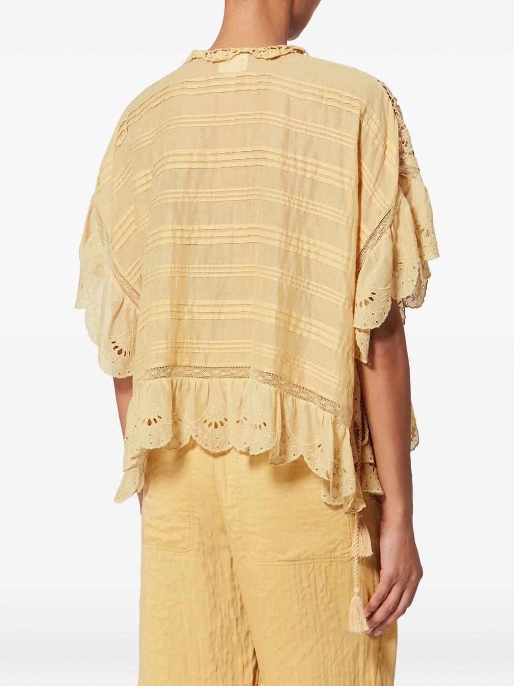 MARANT ETOILE Top Payton in stile caftano in cotone e pizzo floreale giallo 