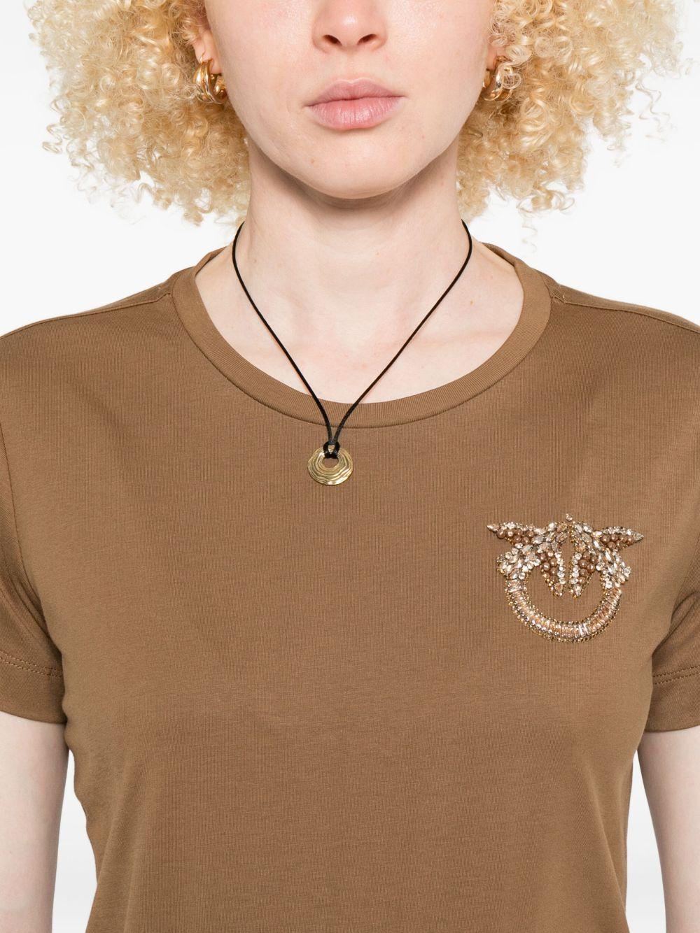 PINKO T-Shirt 'Nambrone' girocollo in cotone marrone con logo<BR/> 
