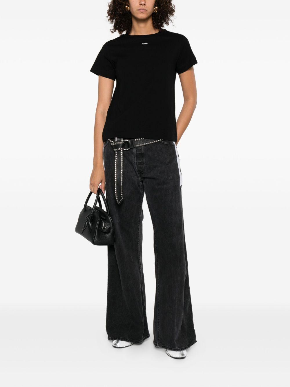 PINKO T-Shirt girocollo in cotone nero con logo<BR/> 