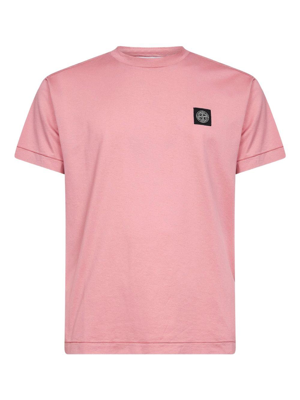 STONE ISLAND T-shirt in cotone rosa con logo 