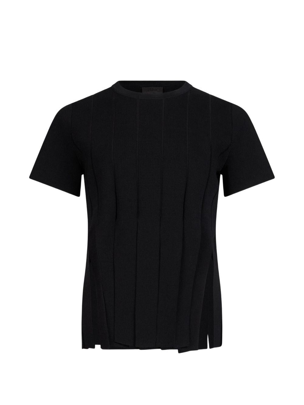 LIUJO T-shirt nera con taglio a frange slim 