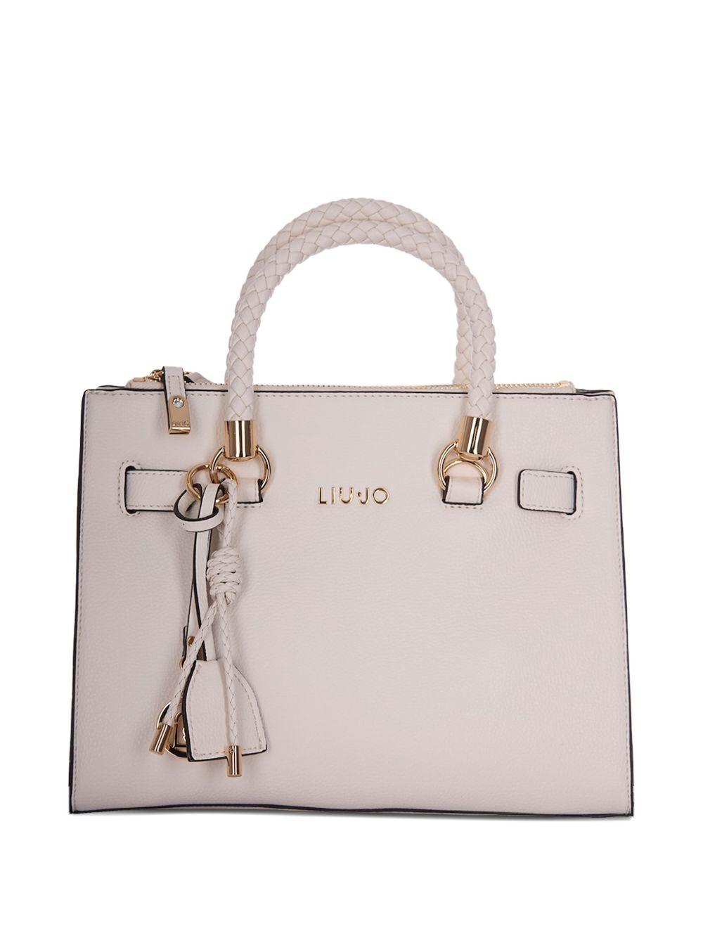 LIUJO Borsa Satchel media bianco sporco con charms 