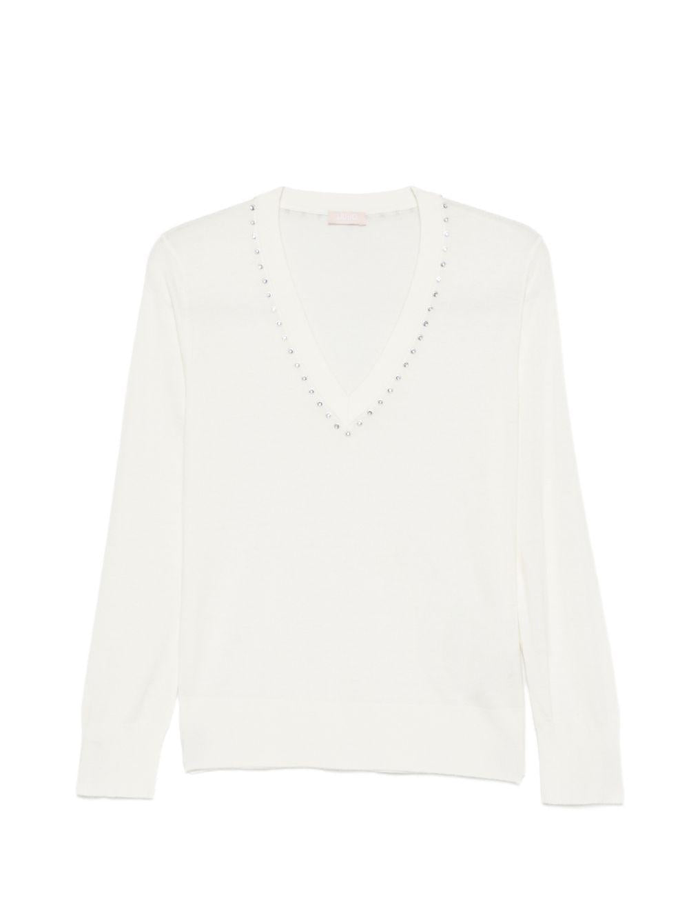 LIUJO Maglia bianca con scollo e borchiette 