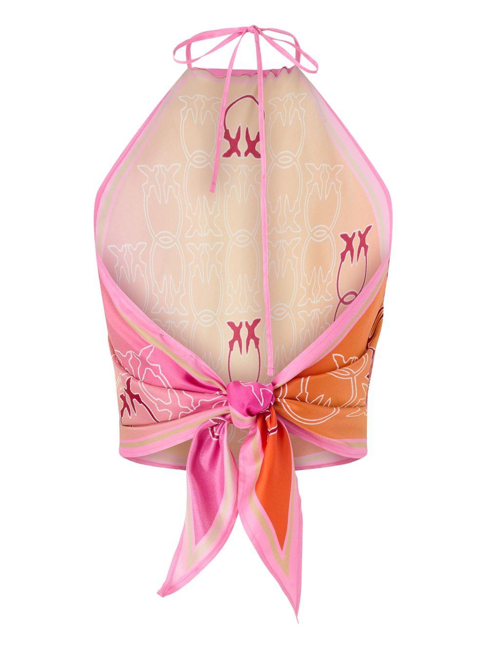 PINKO Top foulard rosa e arancione con logo 