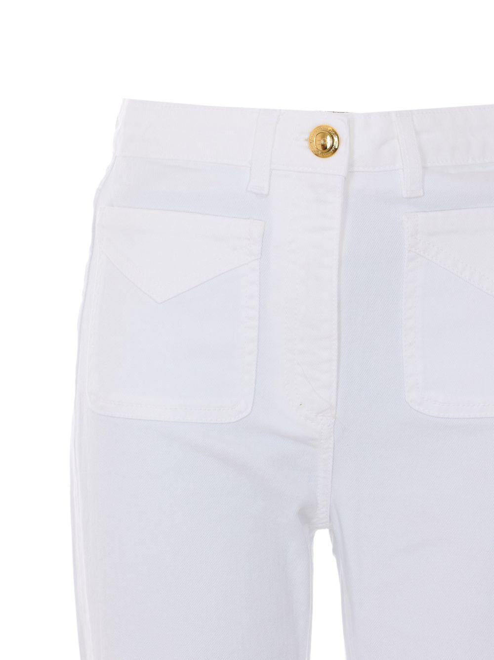 ELISABETTA FRANCHI Pantaloni a zampa in cotone bianco con tasche 