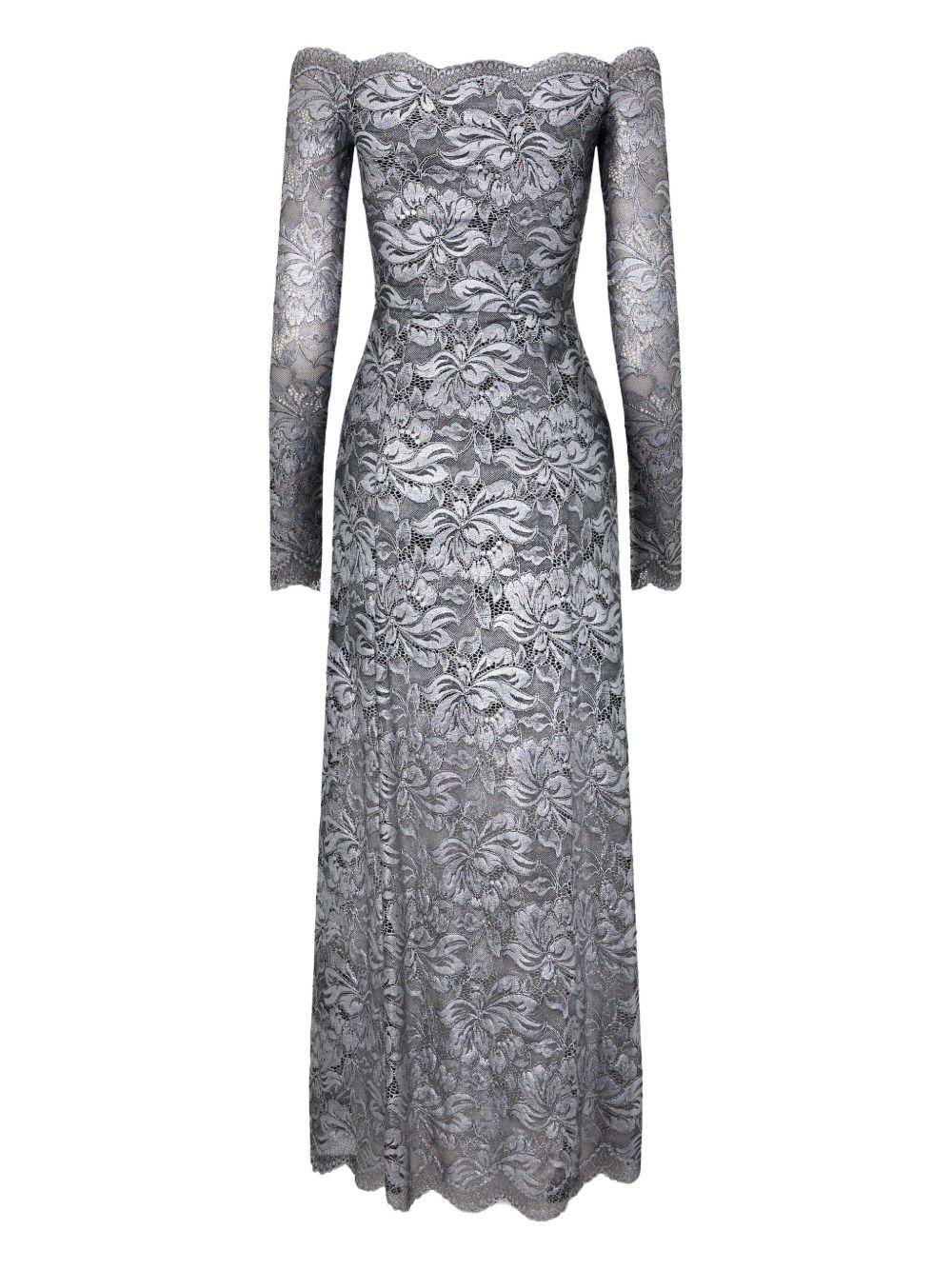 RABANNE Abito lungo in pizzo color argento<BR/><BR/> 