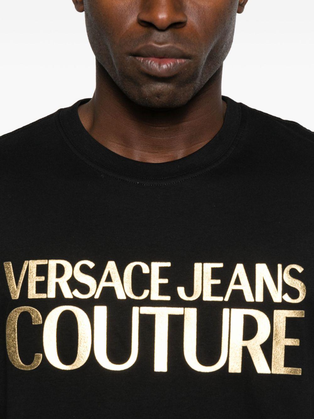 VERSACE JEANS COUTURE T-shirt nera in cotone con stampa 