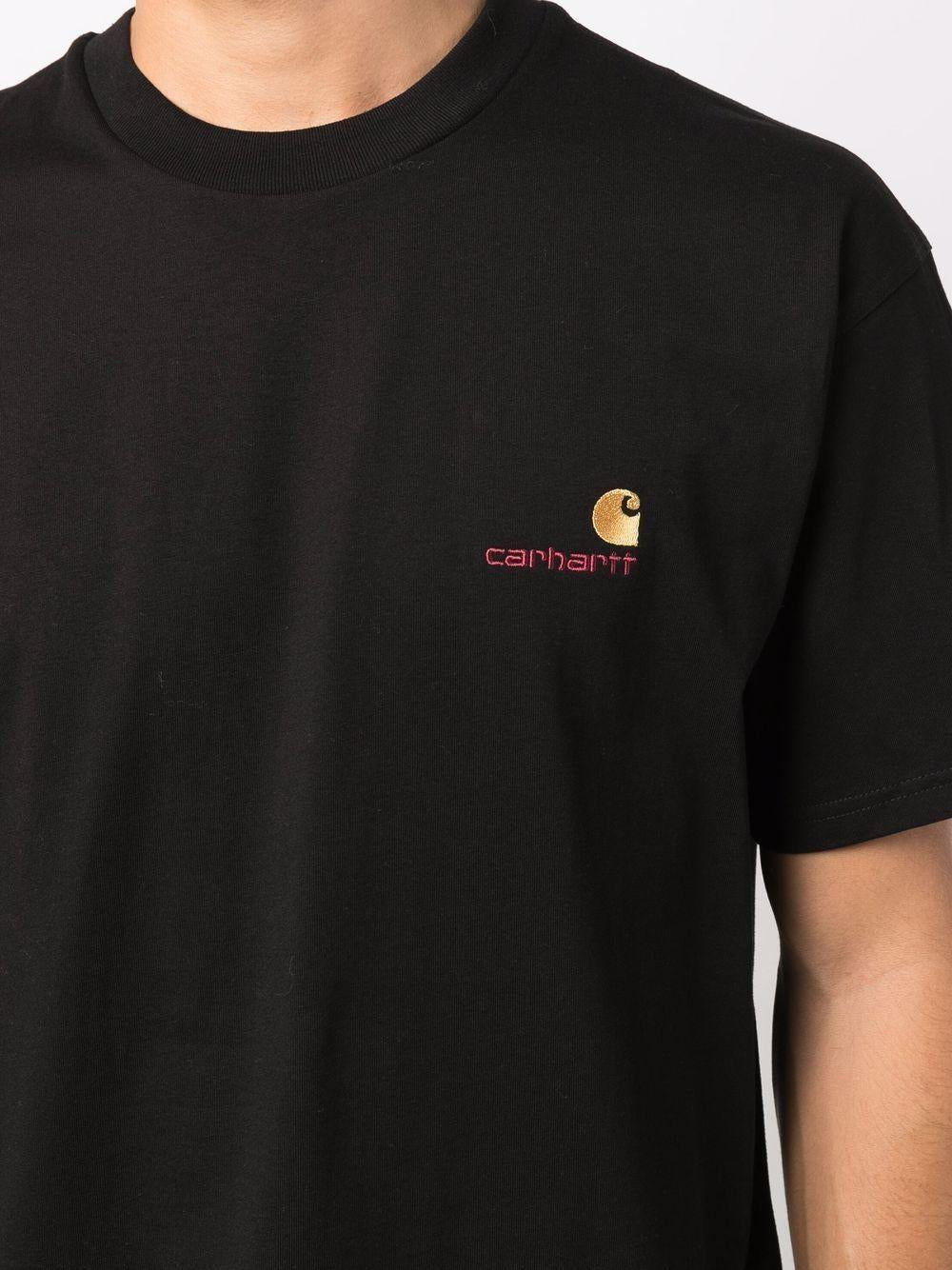 CARHARTT WIP T-shirt in cotone nero con logo oro ricamato 