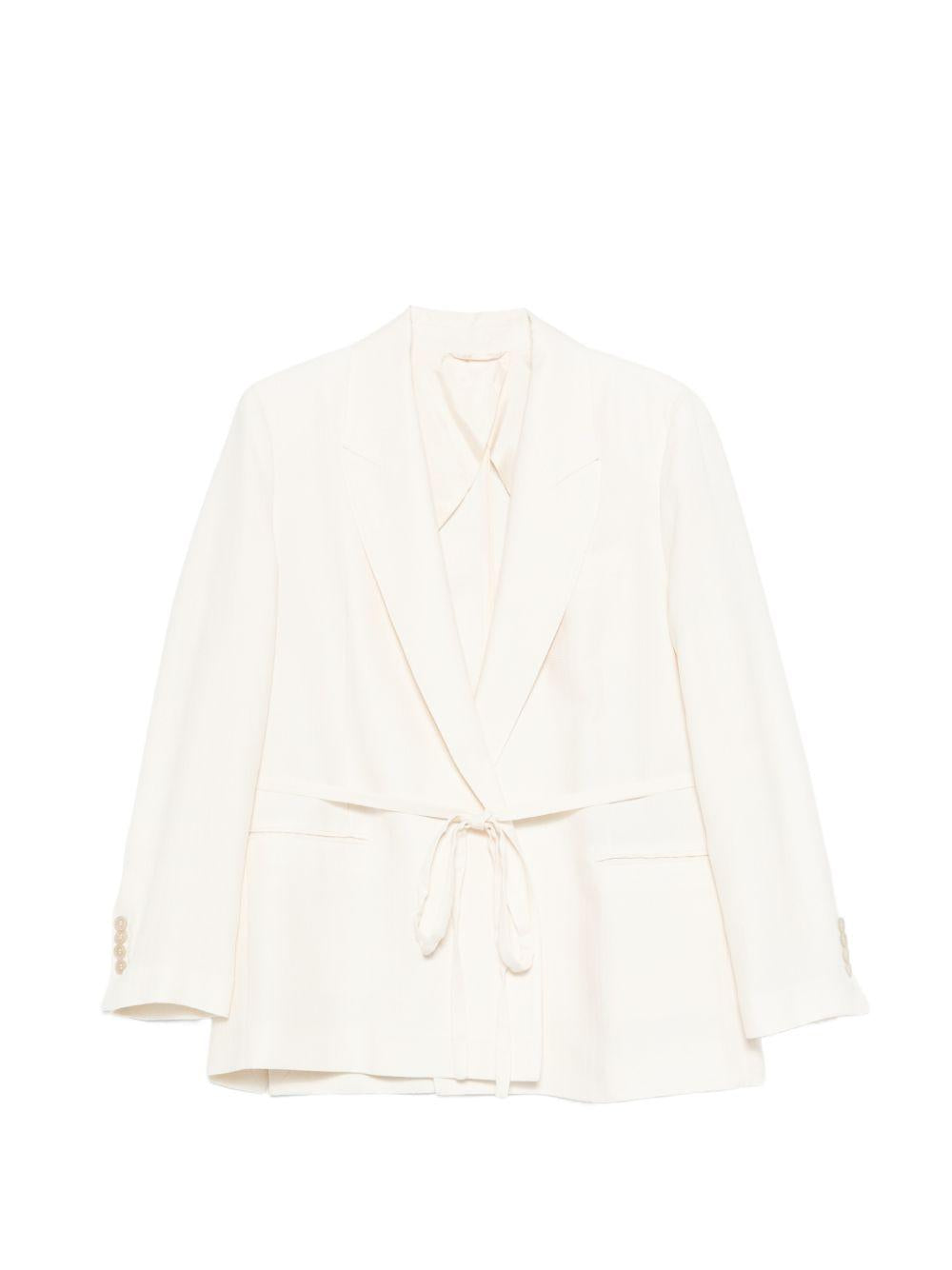 SEVENTY Blazer in misto cotone bianco con laccio 