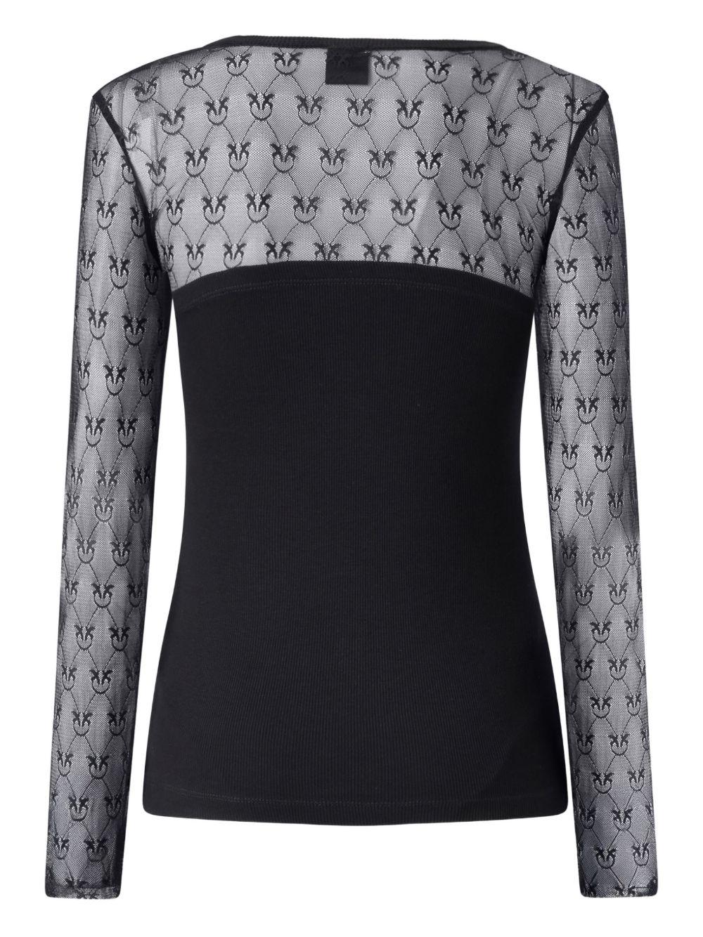 PINKO T-shirt Violinista in cotone nero con inserti semitrasparenti 