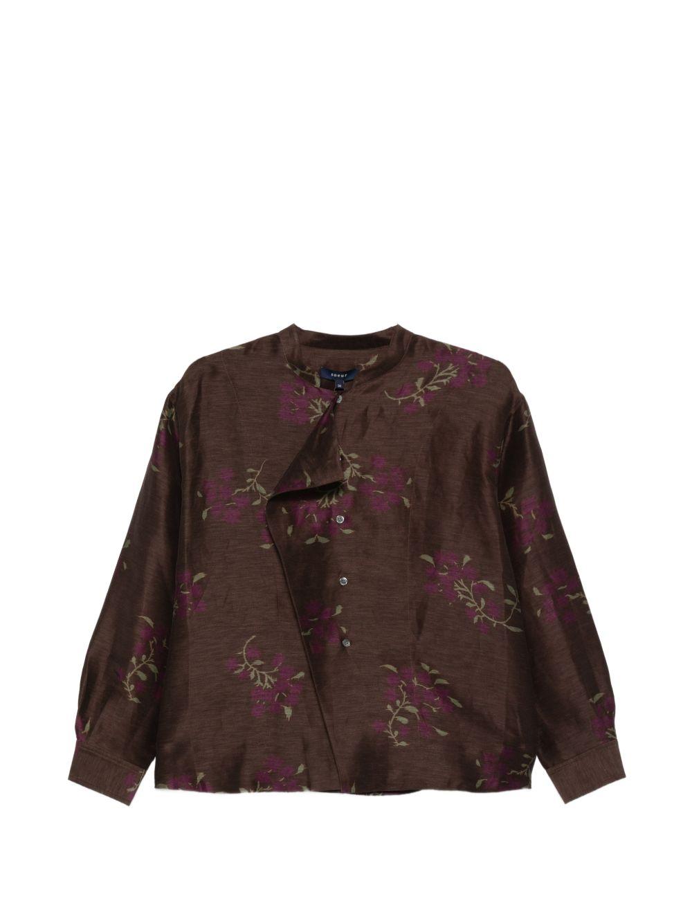 SOEUR Blusa Hampton in lino e seta marrone con stampa floreale 