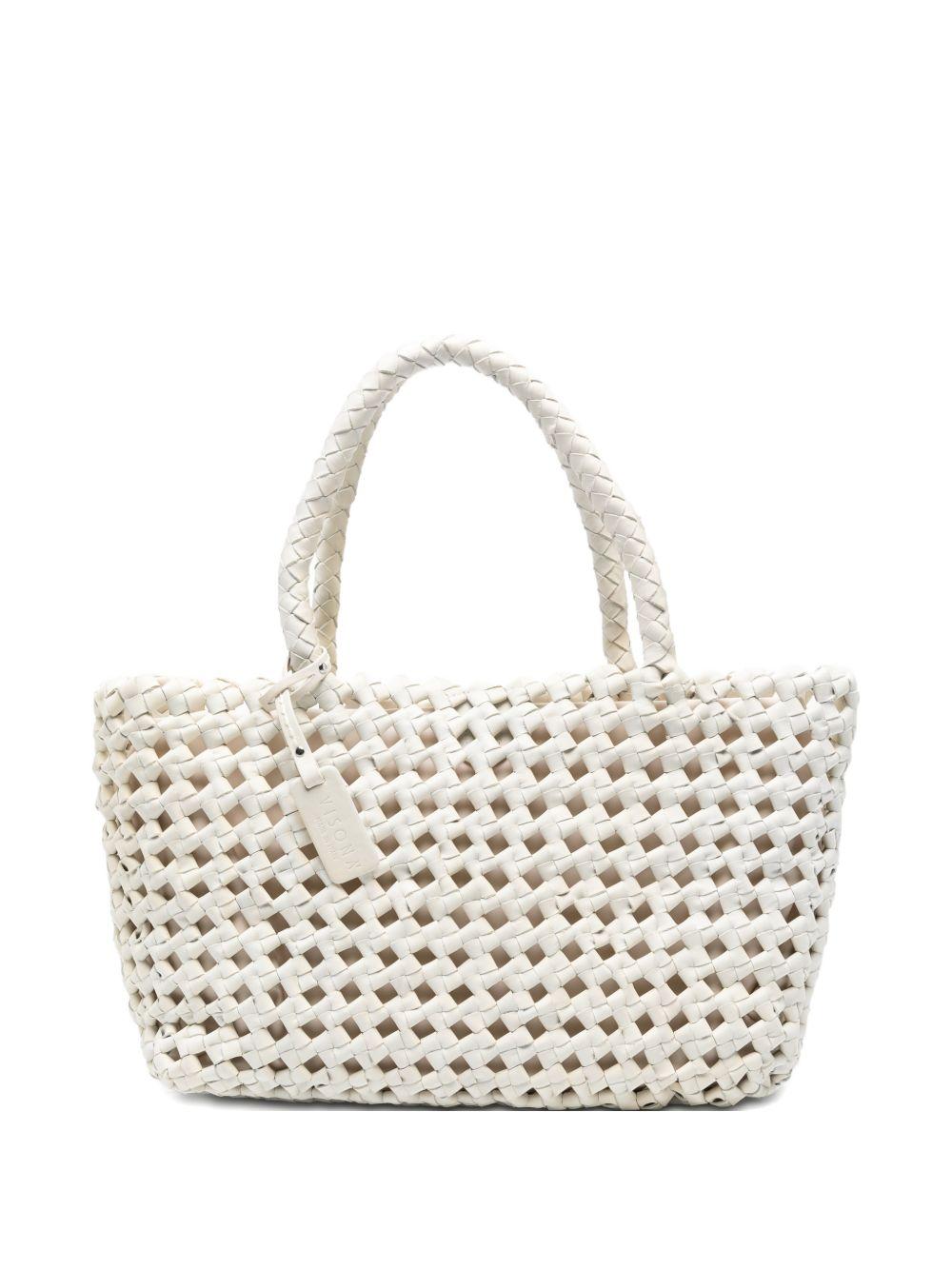 VISONA Borsa Regina in pelle intrecciata bianca 