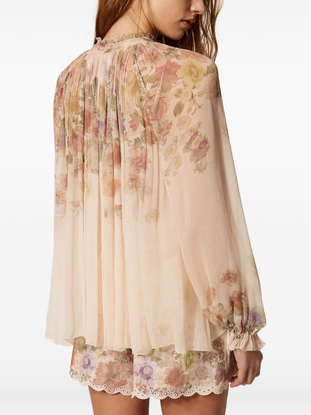 TWINSET Blusa stampa floreale con pieghe e volant 