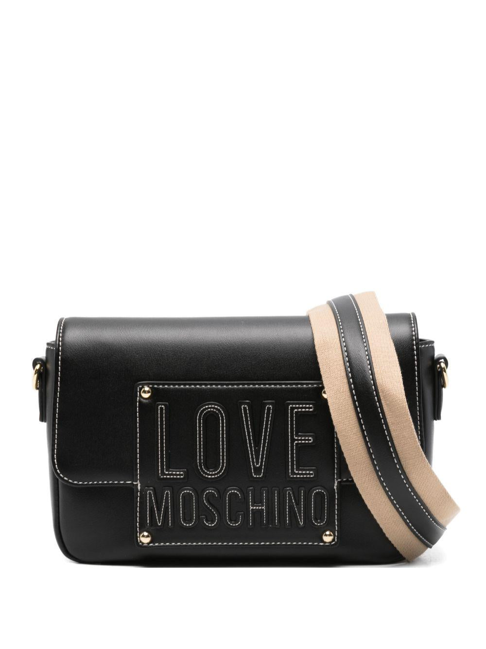 LOVE MOSCHINO Borsa in ecopelle nera e beige con logo 