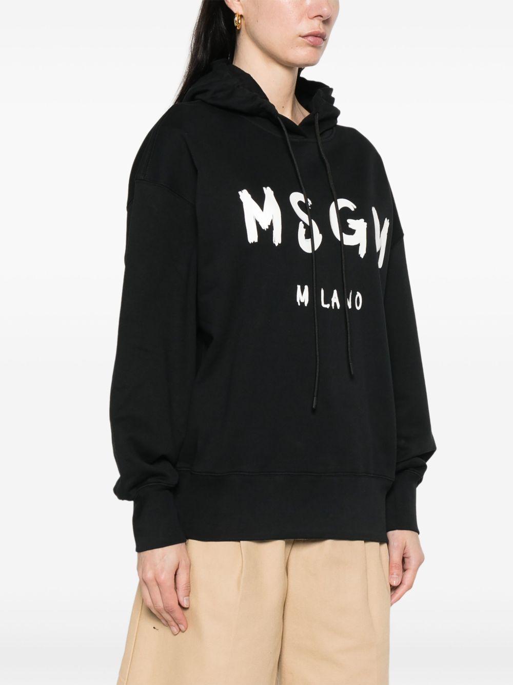 MSGM Felpa con cappuccio in cotone nero con logo<BR/> 