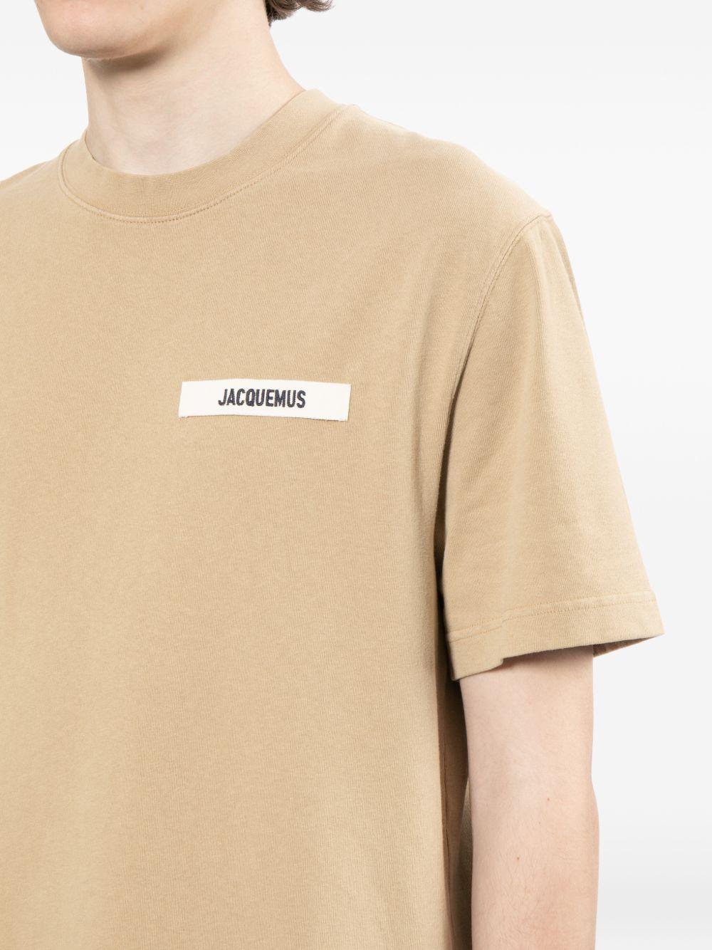 JACQUEMUS T-shirt Gros Grain in cotone beige con logo 