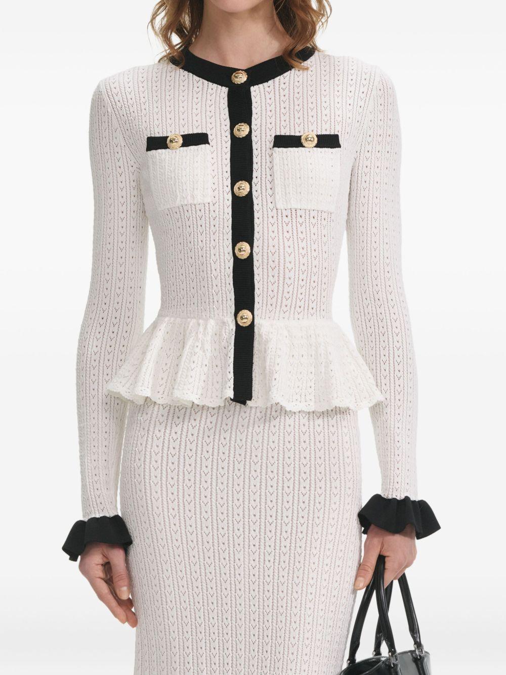 SELF PORTRAIT Abito midi bianco in maglia pointelle 