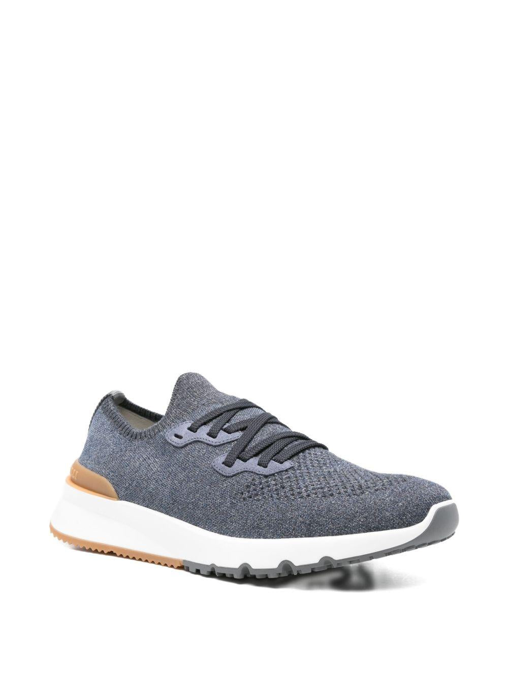 BRUNELLO CUCINELLI Sneakers in maglia di cotone blu 