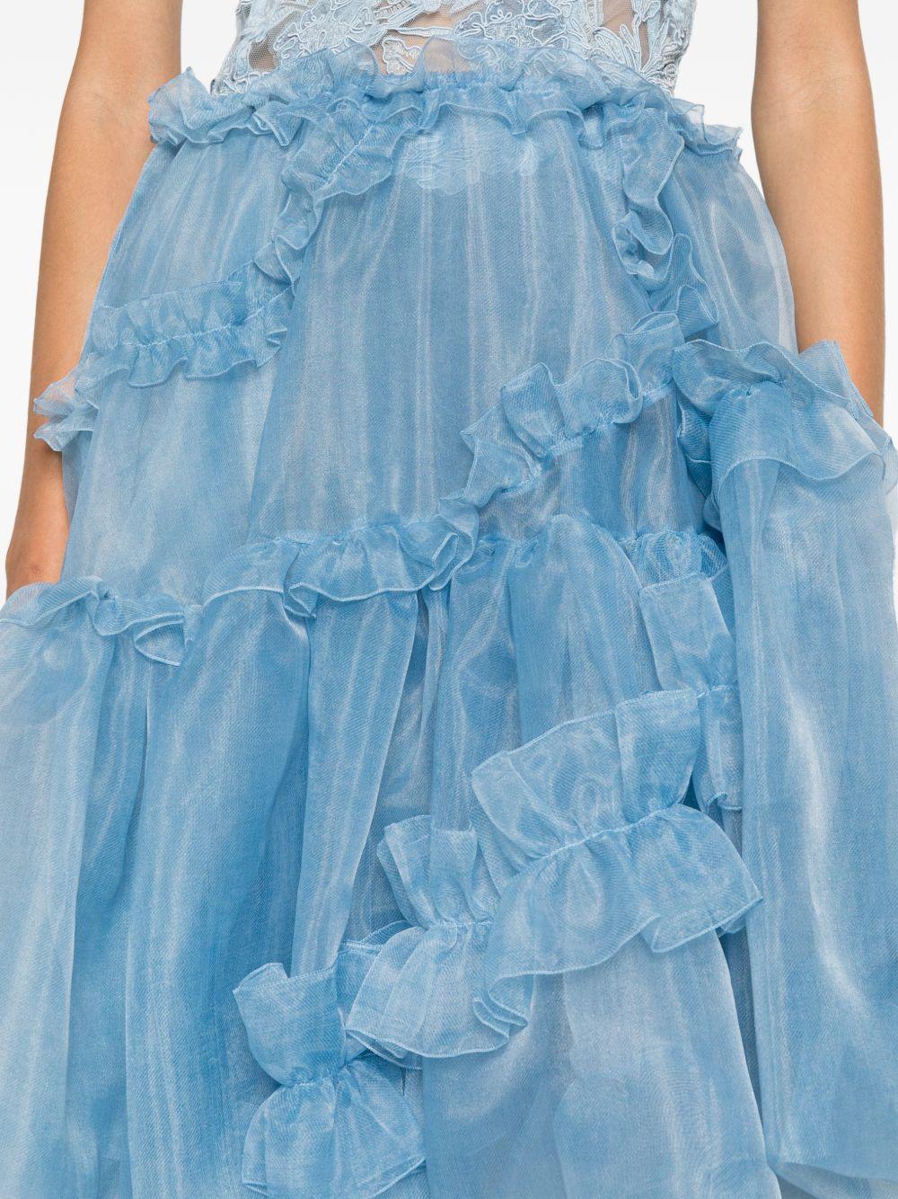 ERMANNO SCERVINO Gonna celeste in tulle impreziosito da ricami floreali 