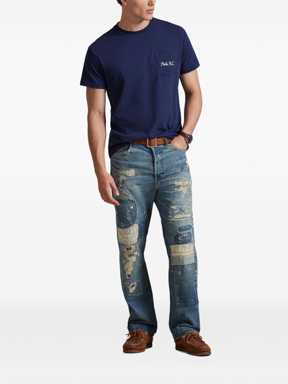 POLO RALPH LAUREN T-shirt blu con logo sul petto 
