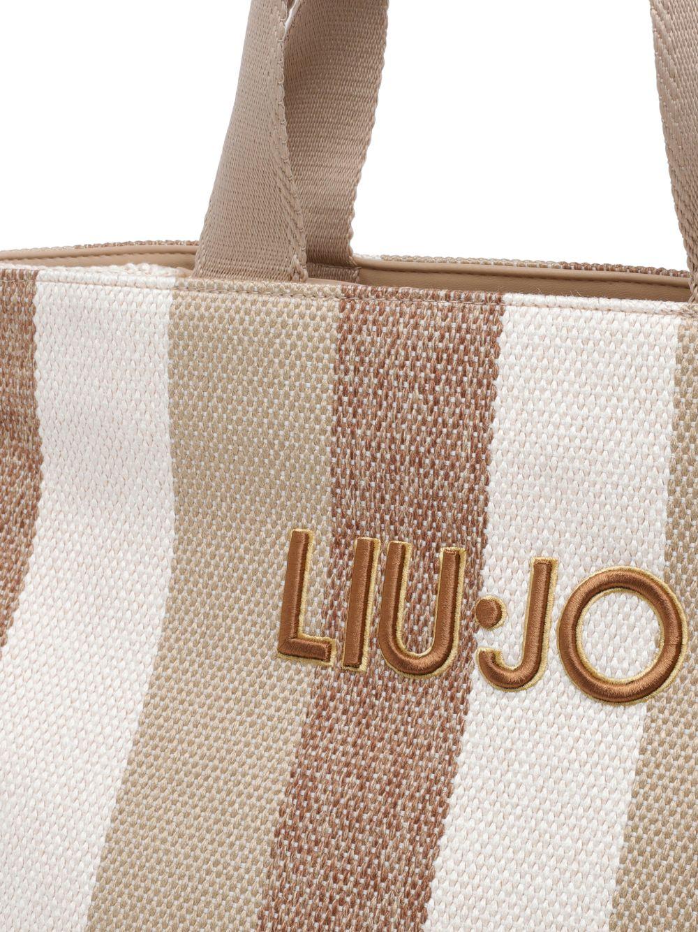 LIUJO Borsa tote in cotone a righe con logo 