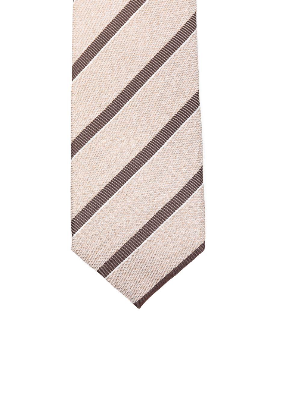 CORNELIANI Cravatta in seta a righe marroni e beige 