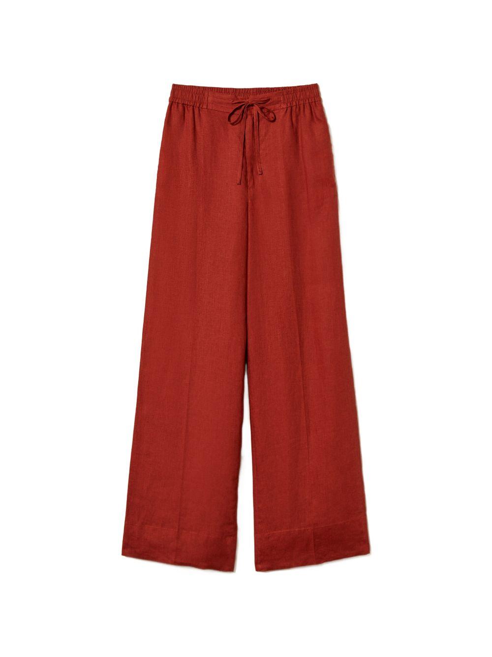 TWINSET Pantaloni lunghi di lino color terracotta con coulisse 