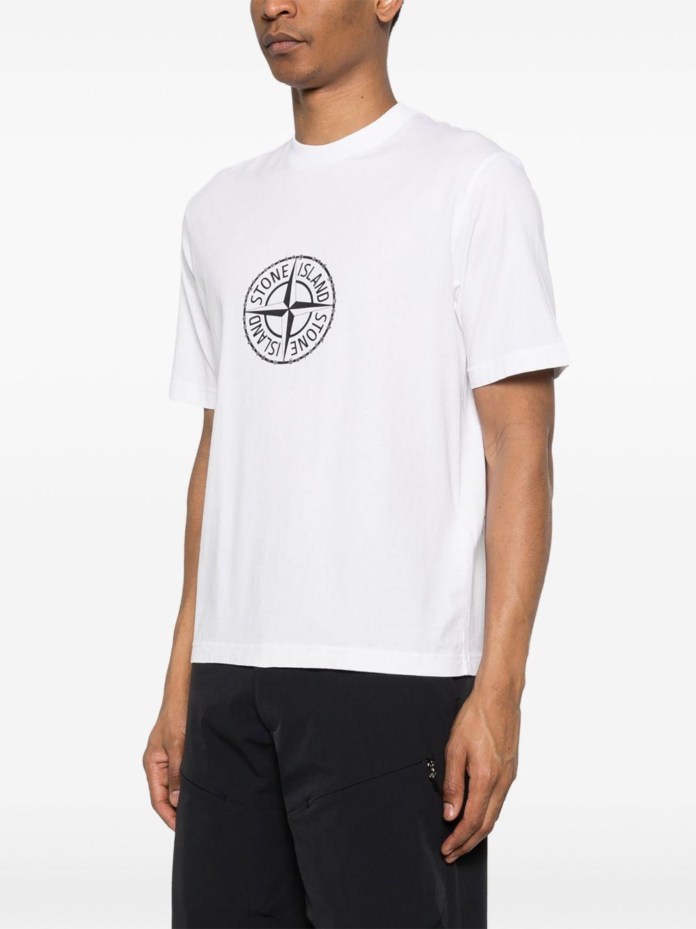 STONE ISLAND T-shirt in cotone bianca con bussola nera 