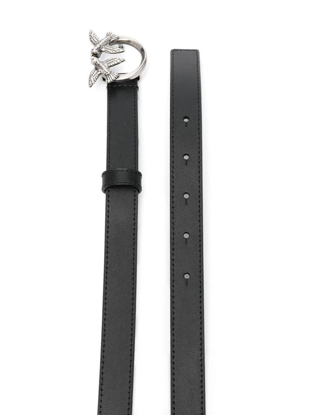 PINKO Cintura in pelle nera con logo argento 
