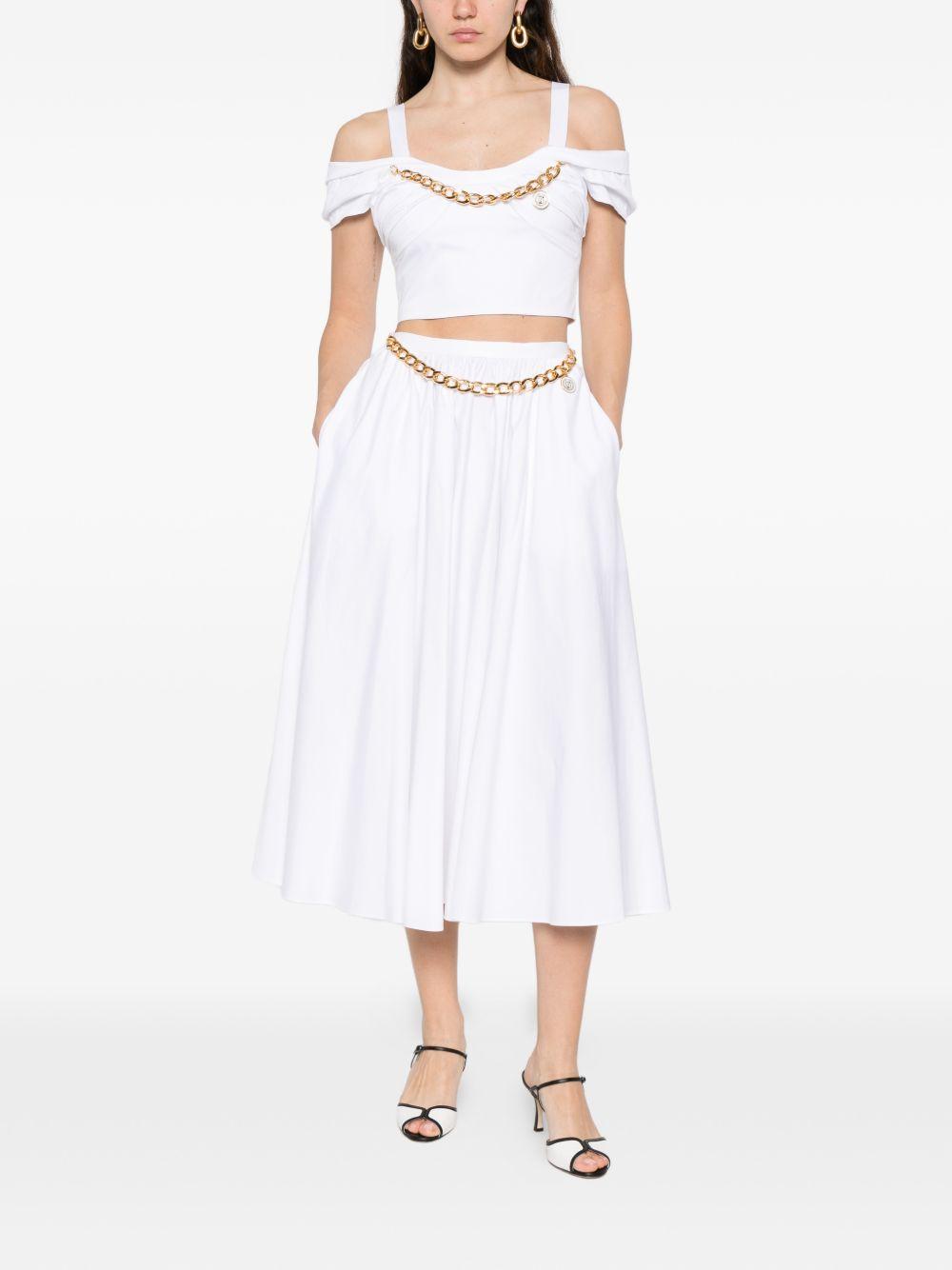 ELISABETTA FRANCHI Gonna midi bianca con catenina dorata in vita 