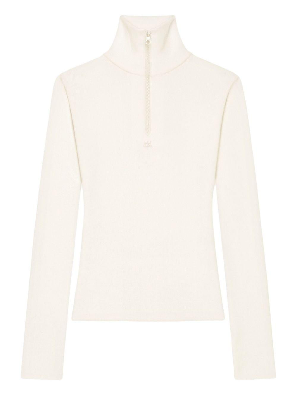 COURREGES Polo bianca con chiusura a zip sul collo 