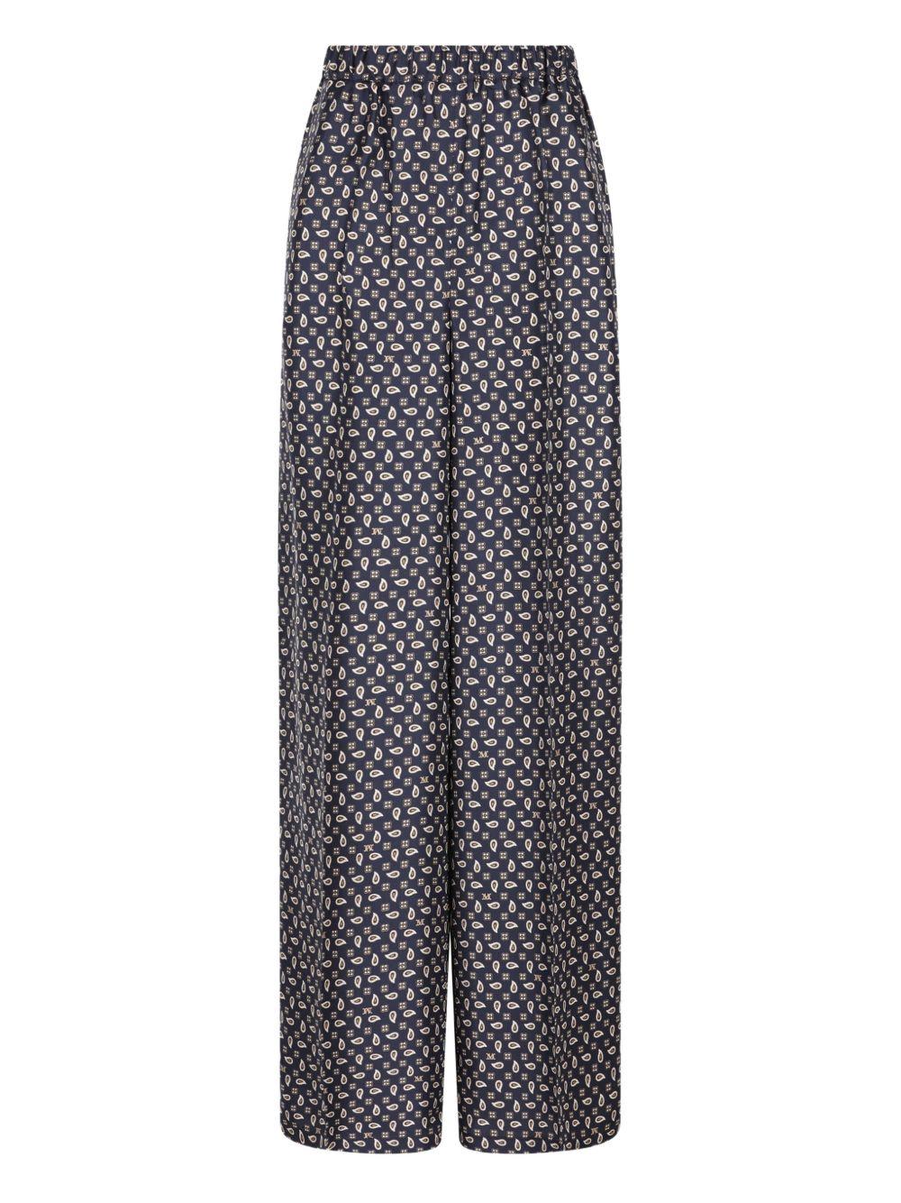 MAX MARA Pantaloni di seta blu con grafica all-over 