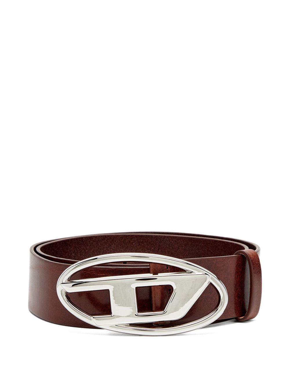 DIESEL Cintura in pelle marrone con fibbia con logo 