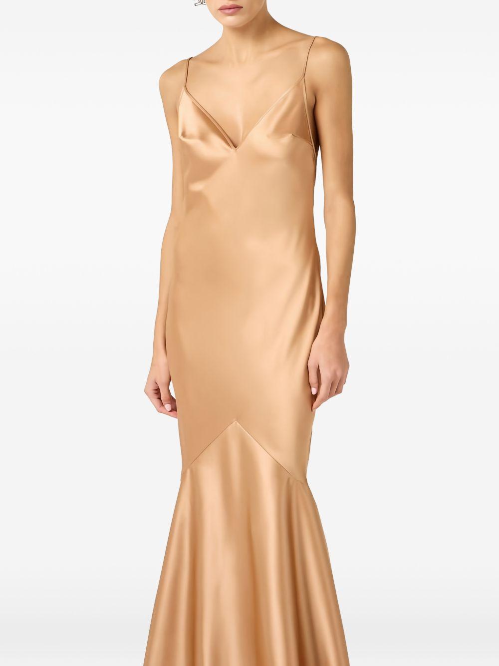 ELISABETTA FRANCHI Abito elegante color champagne con scollatura sulla schiena 